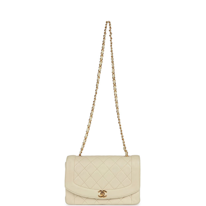Vintage Top Quality Chanel Medium Diana Flap Bag Ivory Lambskin Gold Hardware