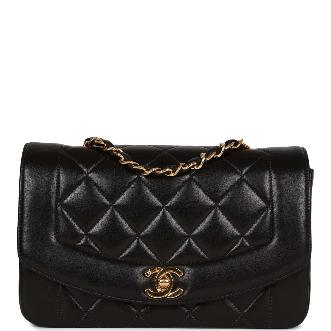 Vintage Top Quality Chanel Small Diana Flap Bag Black Lambskin Gold Hardware