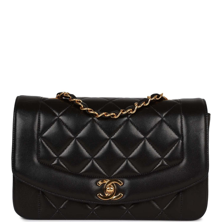 Vintage Top Quality Chanel Small Diana Flap Bag Black Lambskin Gold Hardware