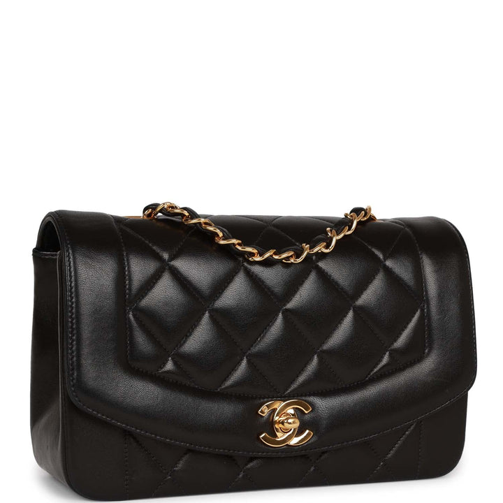 Vintage Top Quality Chanel Small Diana Flap Bag Black Lambskin Gold Hardware