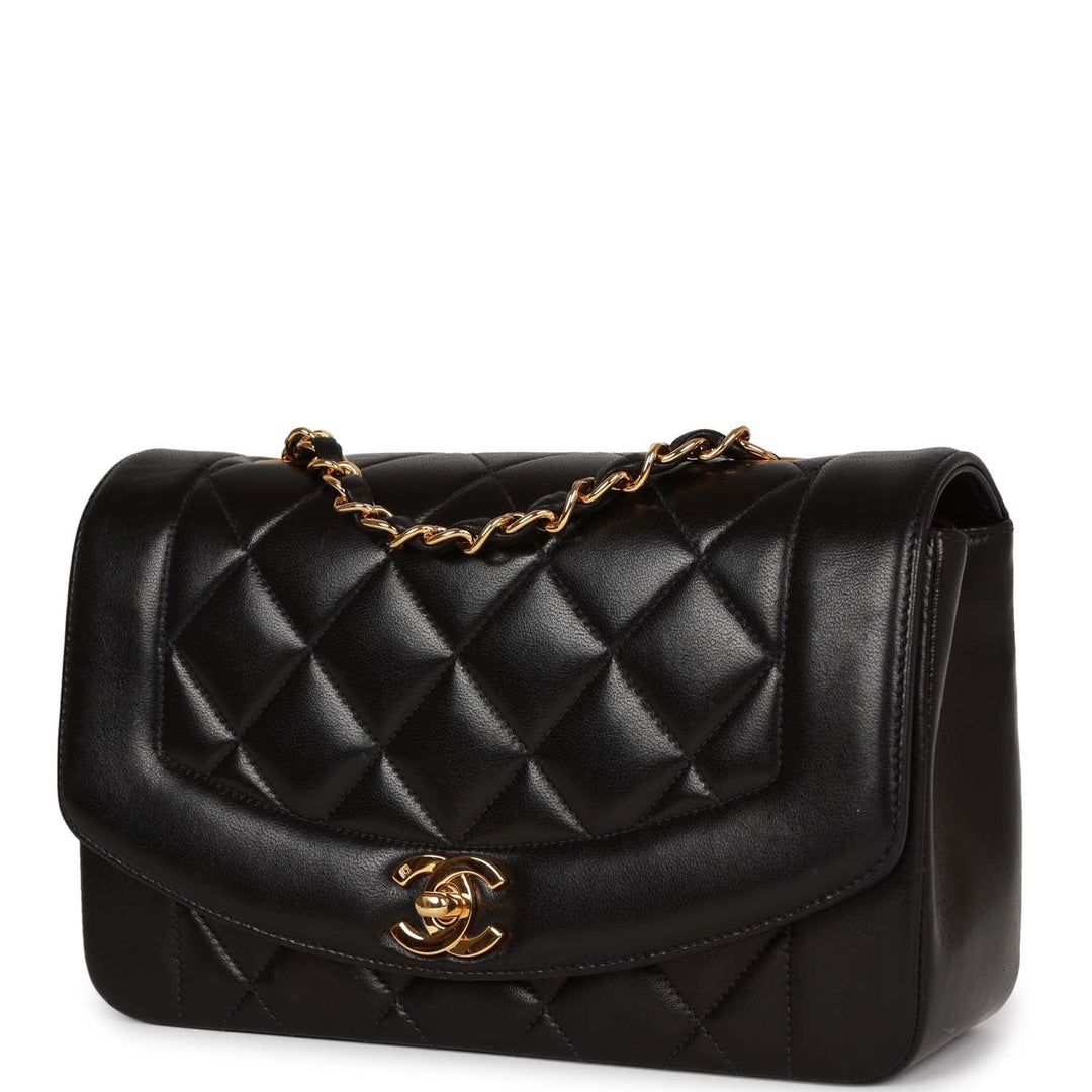 Vintage Top Quality Chanel Small Diana Flap Bag Black Lambskin Gold Hardware