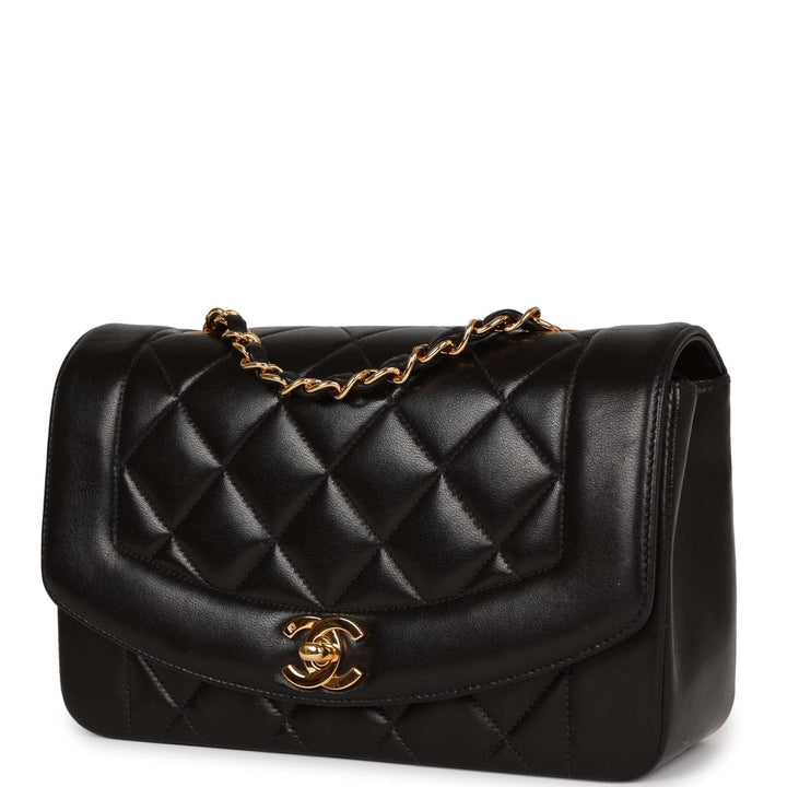 Vintage Top Quality Chanel Small Diana Flap Bag Black Lambskin Gold Hardware
