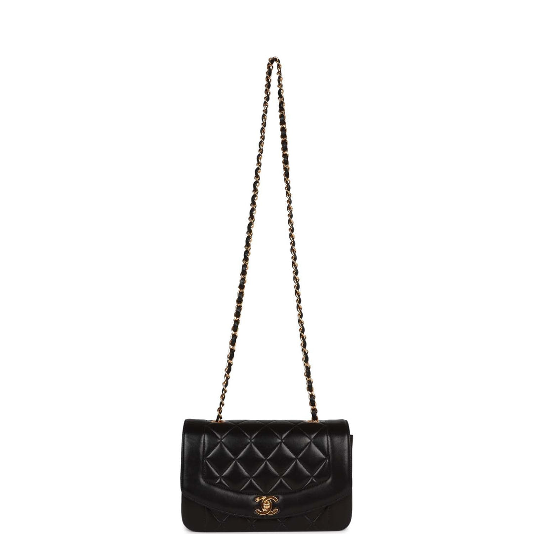 Vintage Top Quality Chanel Small Diana Flap Bag Black Lambskin Gold Hardware