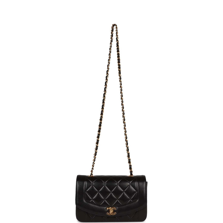 Vintage Top Quality Chanel Small Diana Flap Bag Black Lambskin Gold Hardware