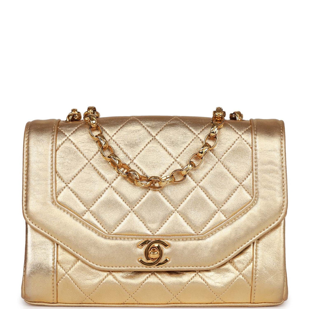 Vintage Top Quality Chanel Flap Bag Gold Metallic Lambskin Gold Hardware