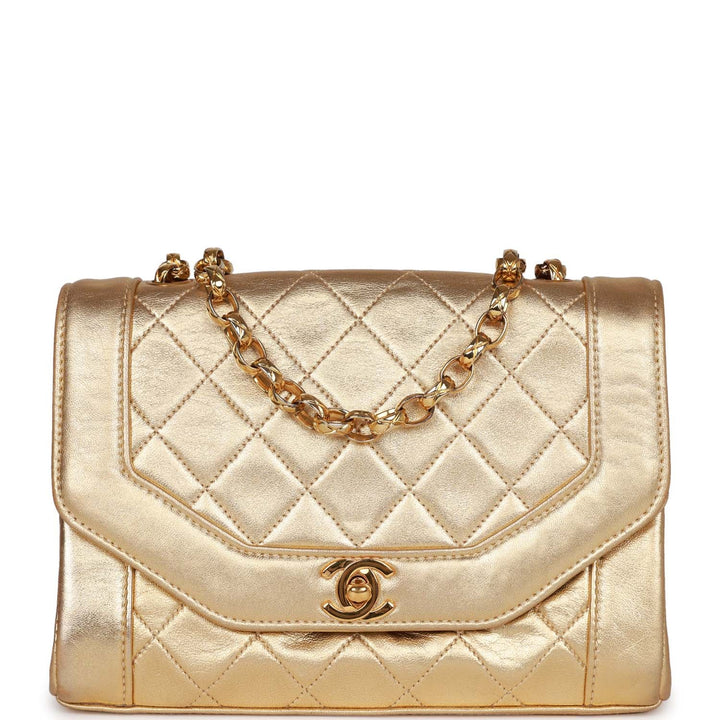 Vintage Top Quality Chanel Flap Bag Gold Metallic Lambskin Gold Hardware