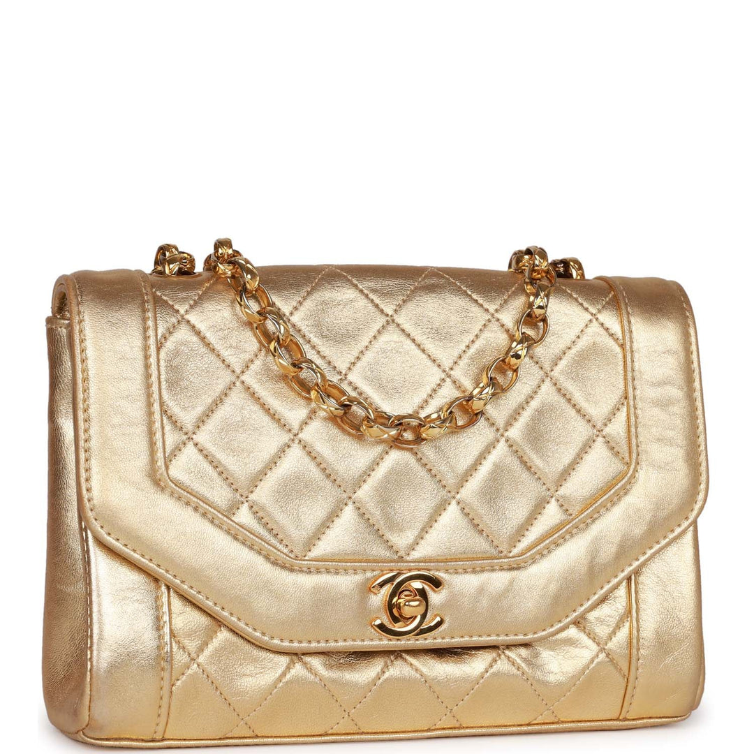 Vintage Top Quality Chanel Flap Bag Gold Metallic Lambskin Gold Hardware