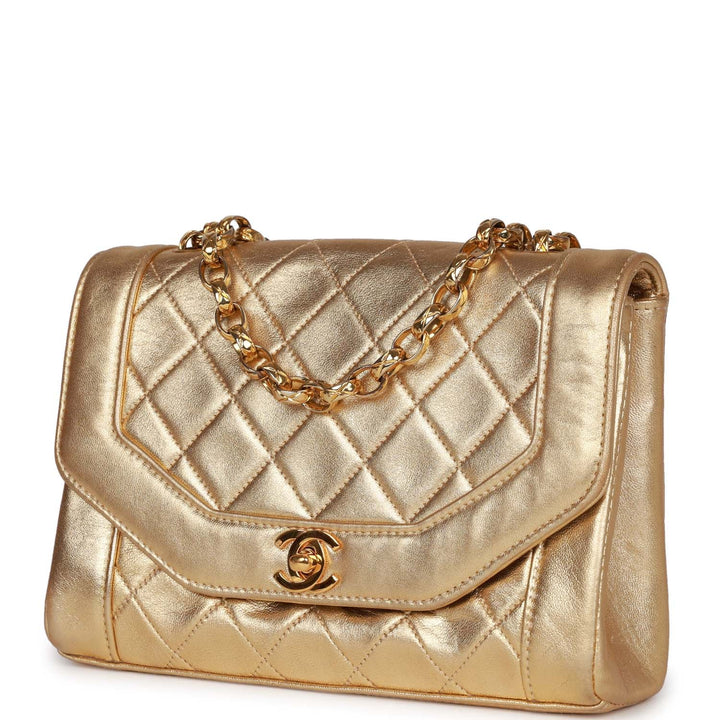 Vintage Top Quality Chanel Flap Bag Gold Metallic Lambskin Gold Hardware