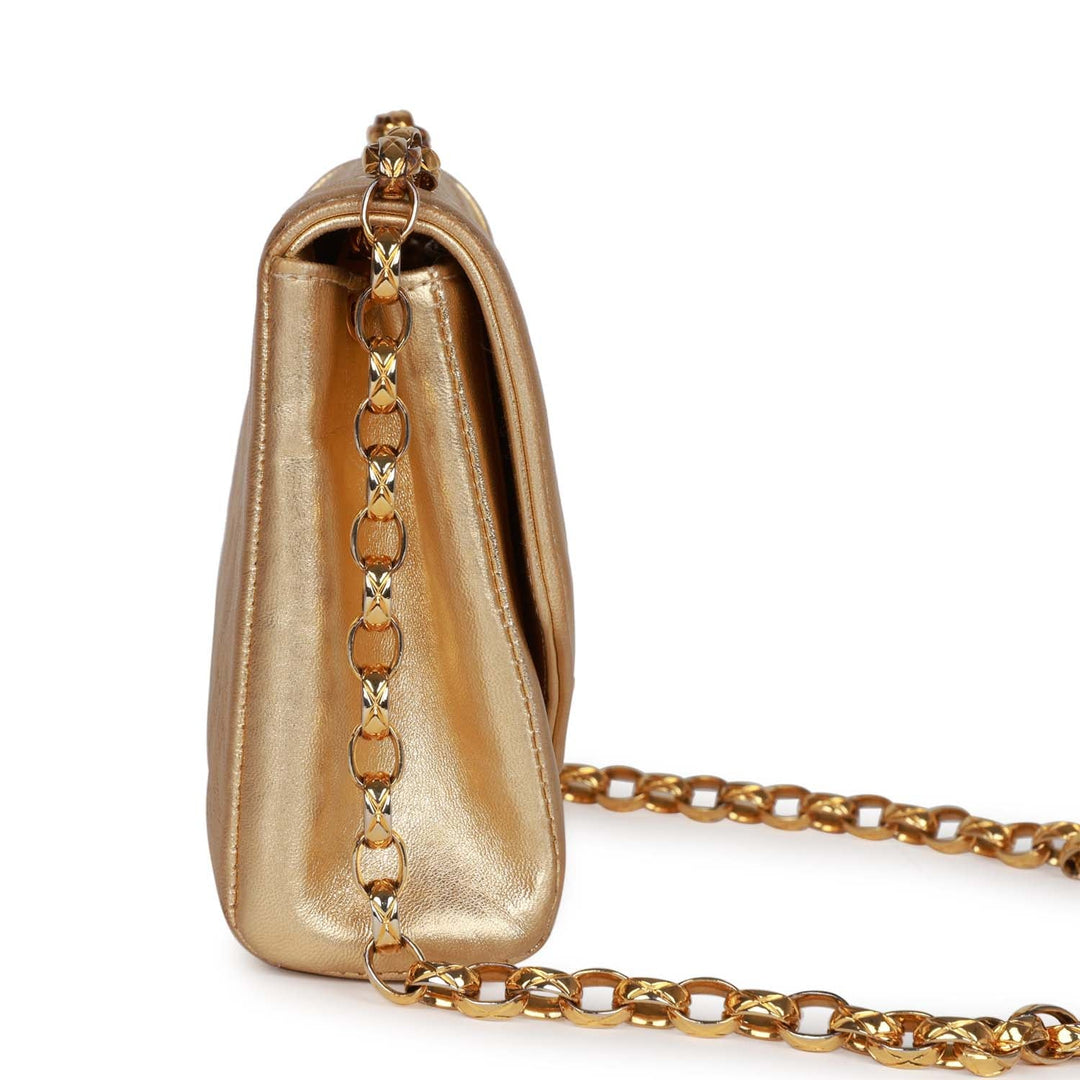 Vintage Top Quality Chanel Flap Bag Gold Metallic Lambskin Gold Hardware