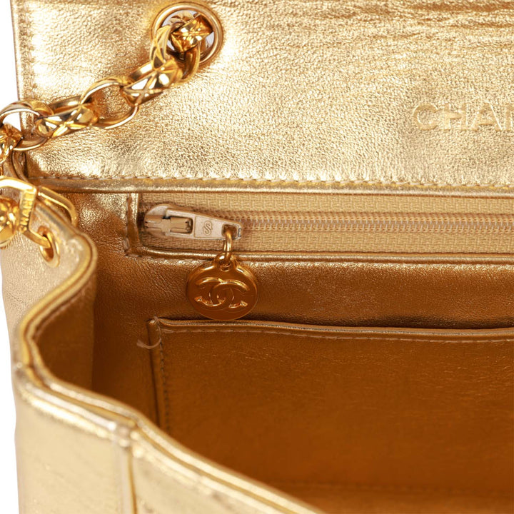 Vintage Top Quality Chanel Flap Bag Gold Metallic Lambskin Gold Hardware