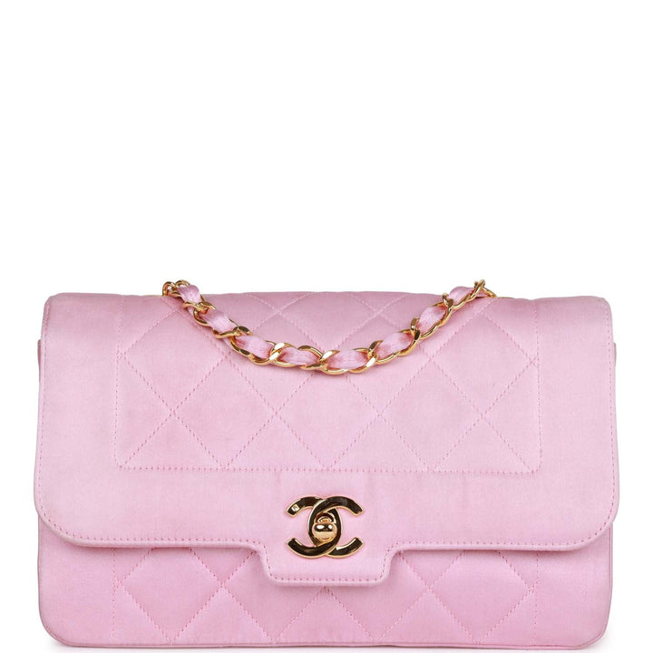 Vintage Top Quality Chanel Small Flap Bag Pink Satin Gold Hardware