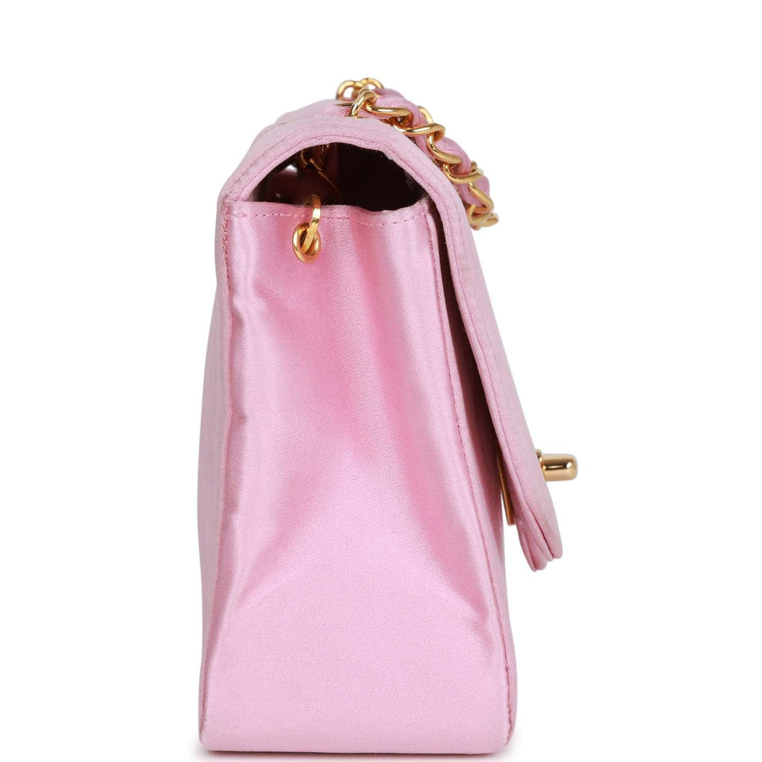 Vintage Top Quality Chanel Small Flap Bag Pink Satin Gold Hardware