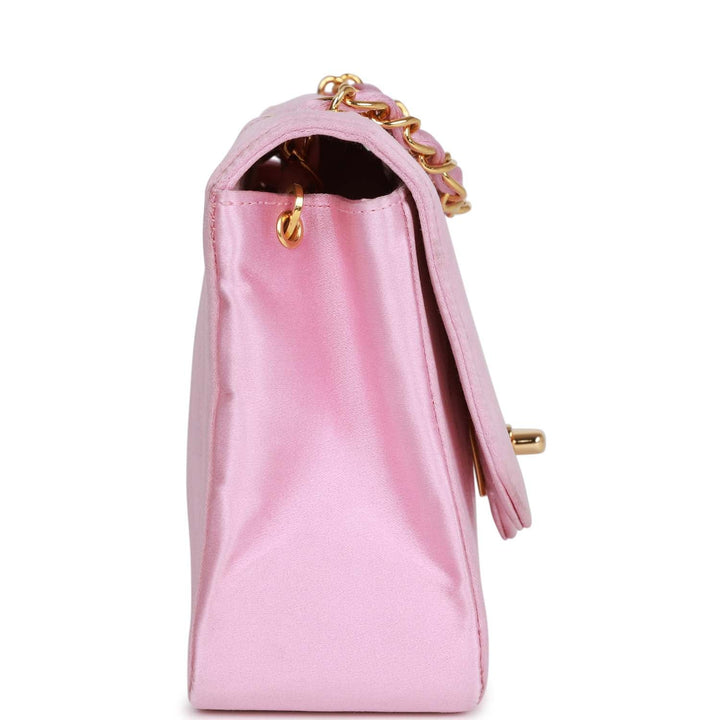 Vintage Top Quality Chanel Small Flap Bag Pink Satin Gold Hardware