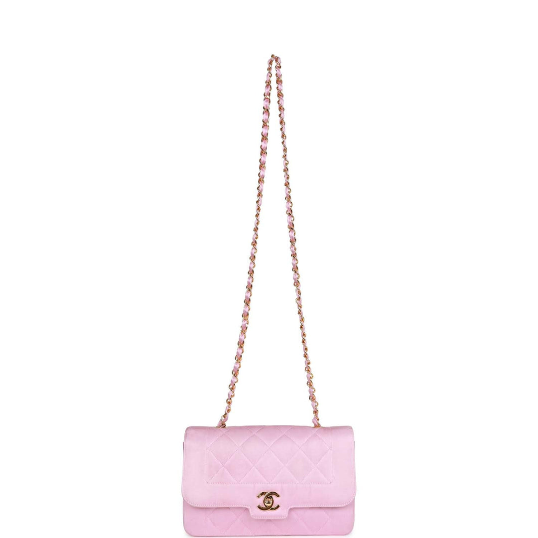Vintage Top Quality Chanel Small Flap Bag Pink Satin Gold Hardware