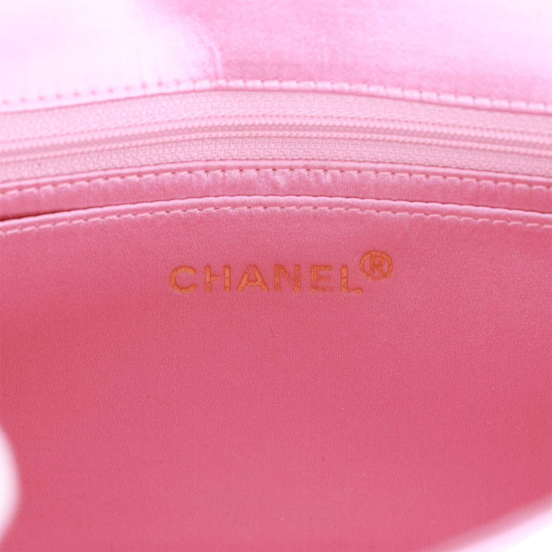 Vintage Top Quality Chanel Small Flap Bag Pink Satin Gold Hardware