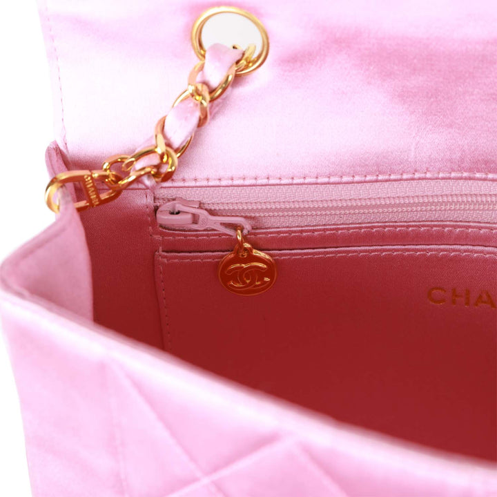 Vintage Top Quality Chanel Small Flap Bag Pink Satin Gold Hardware