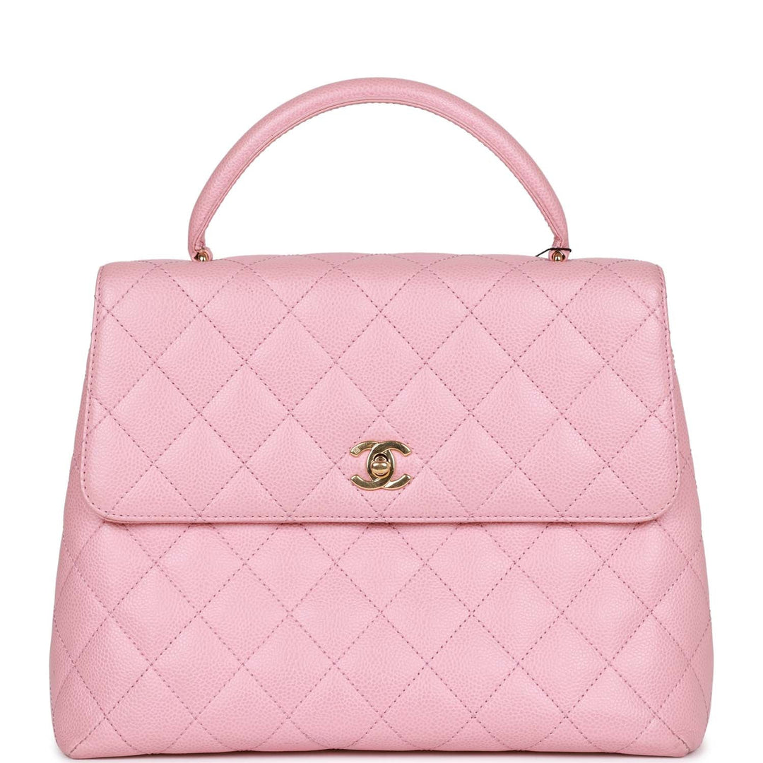 Vintage Top Quality Chanel Kelly Handle Flap Bag Pink Caviar Gold Hardware
