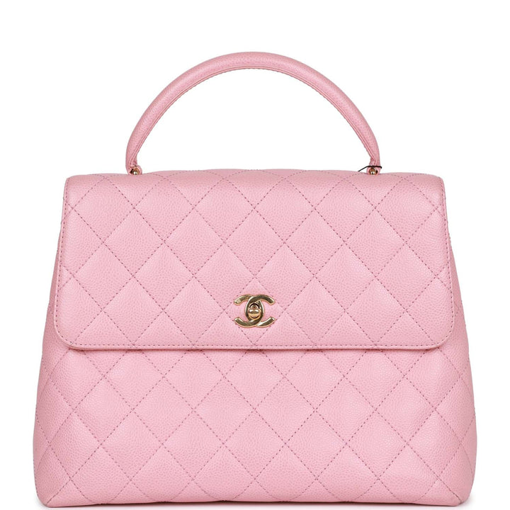 Vintage Top Quality Chanel Kelly Handle Flap Bag Pink Caviar Gold Hardware