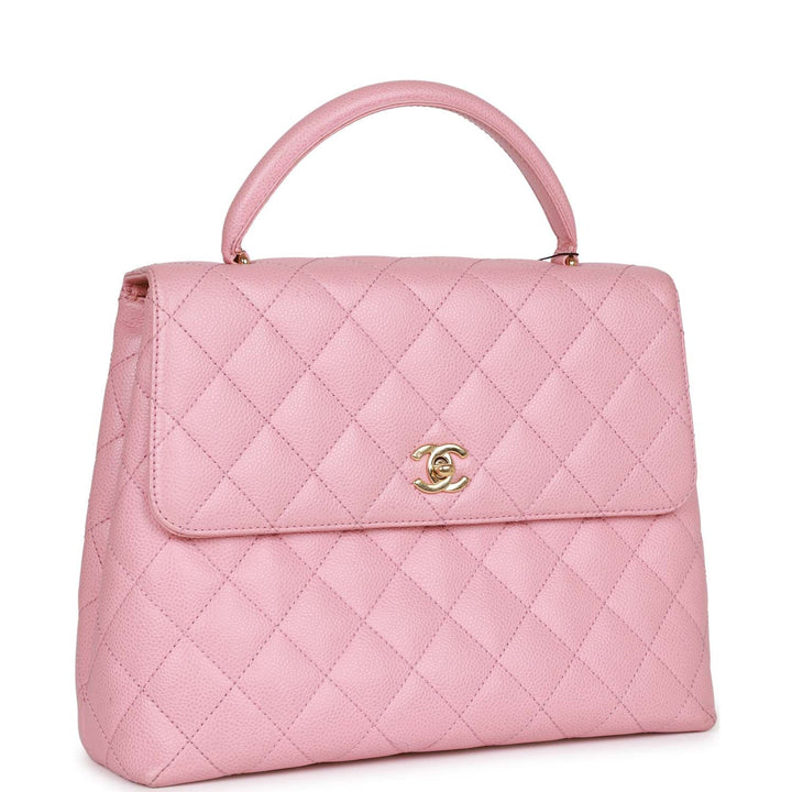 Vintage Top Quality Chanel Kelly Handle Flap Bag Pink Caviar Gold Hardware