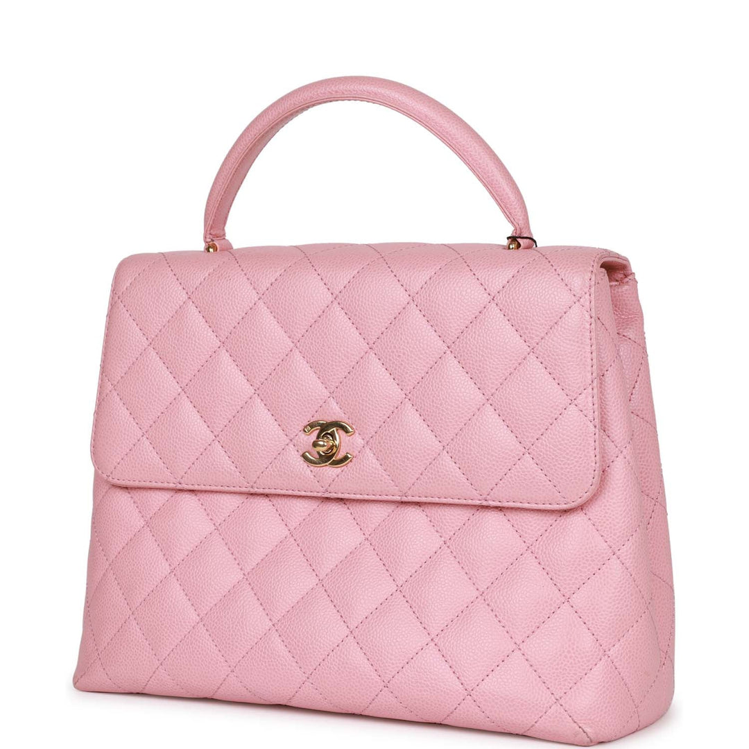 Vintage Top Quality Chanel Kelly Handle Flap Bag Pink Caviar Gold Hardware