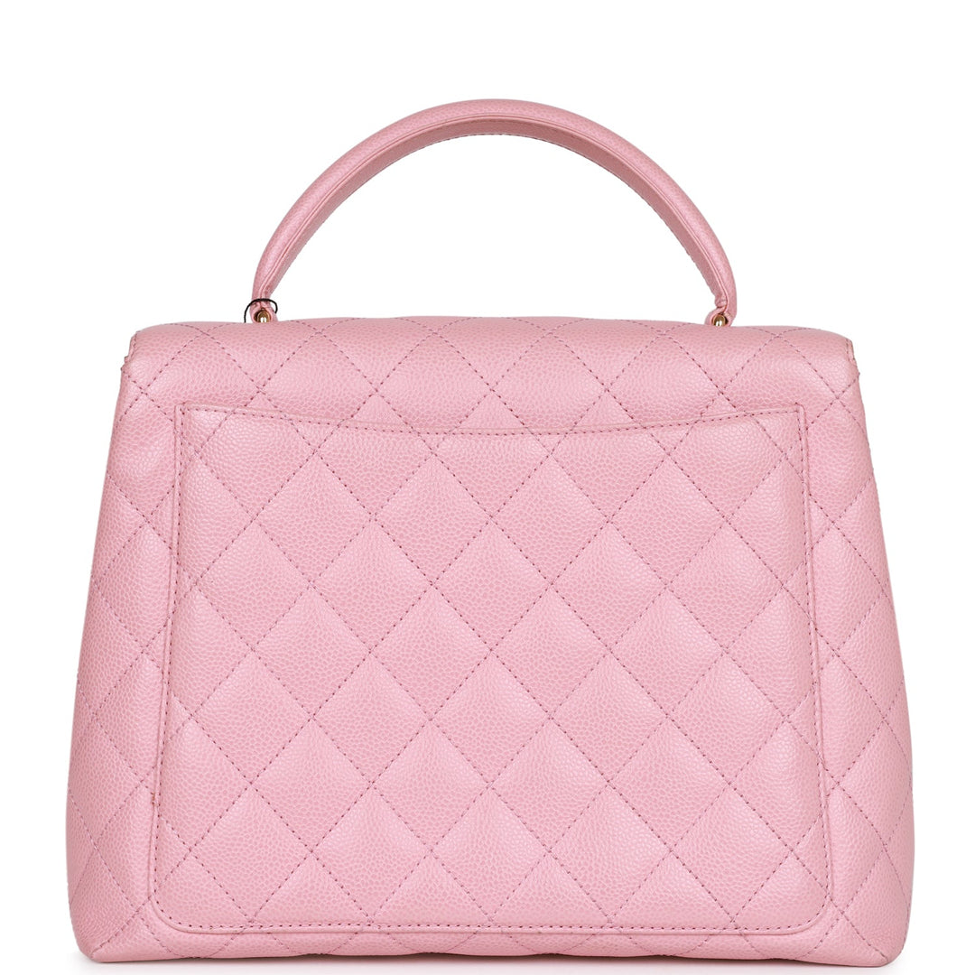 Vintage Top Quality Chanel Kelly Handle Flap Bag Pink Caviar Gold Hardware