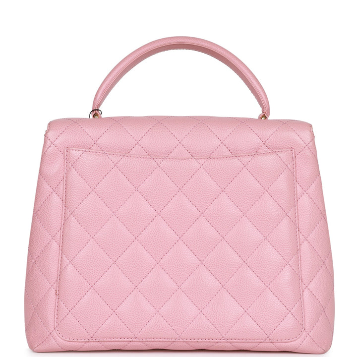 Vintage Top Quality Chanel Kelly Handle Flap Bag Pink Caviar Gold Hardware