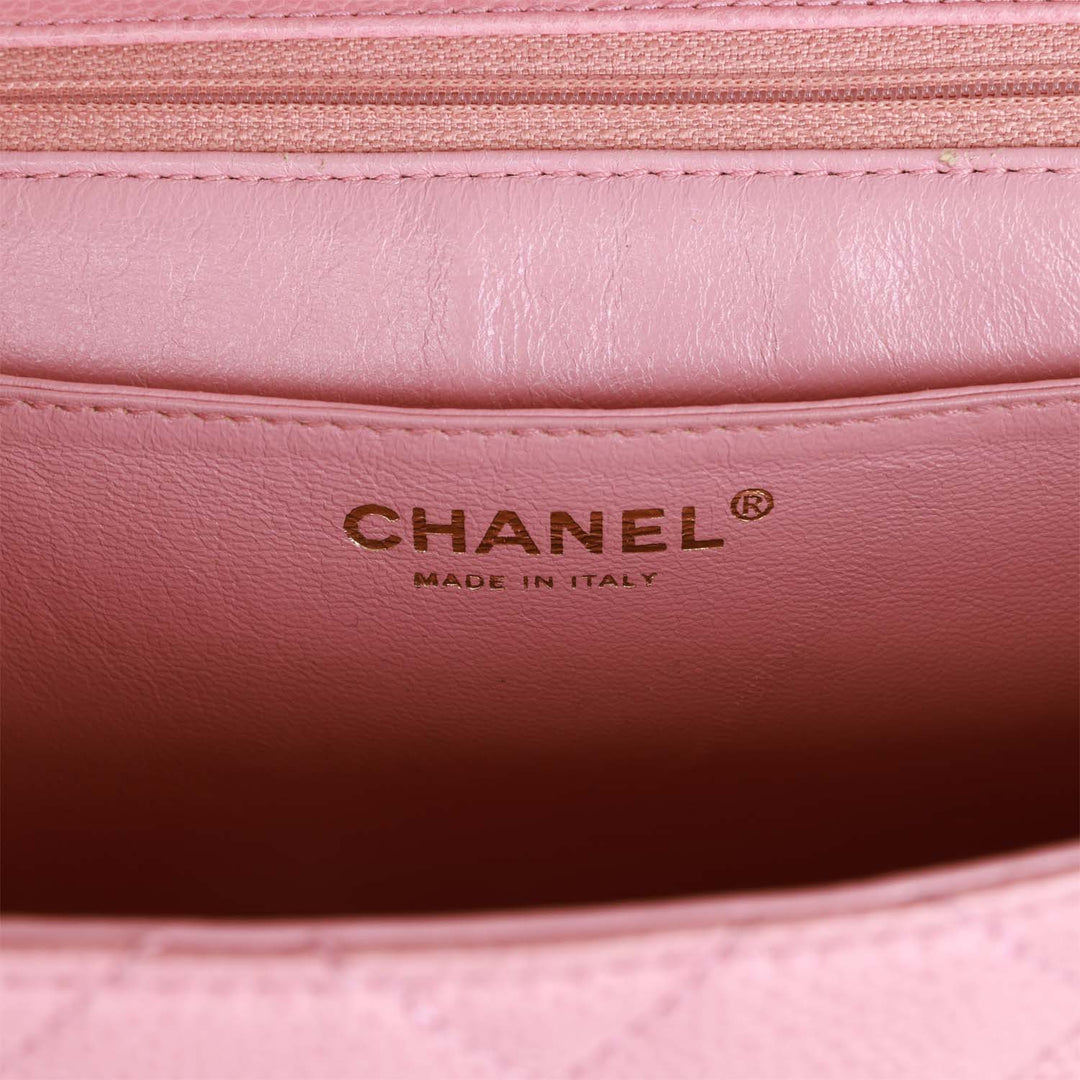 Vintage Top Quality Chanel Kelly Handle Flap Bag Pink Caviar Gold Hardware