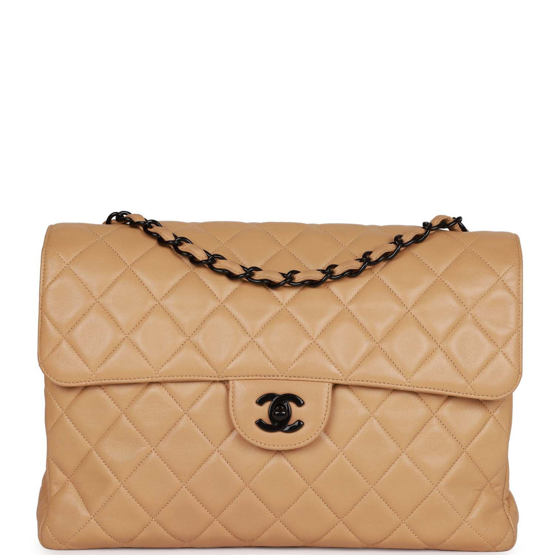 Vintage Top Quality Chanel Jumbo Single Flap Bag Caramel Lambskin Black Hardware