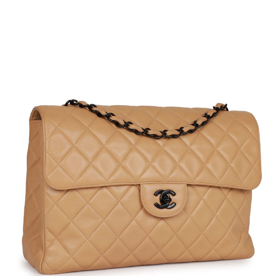 Vintage Top Quality Chanel Jumbo Single Flap Bag Caramel Lambskin Black Hardware
