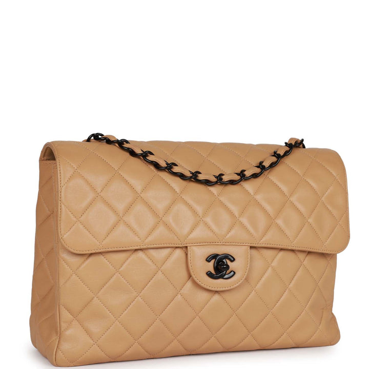 Vintage Top Quality Chanel Jumbo Single Flap Bag Caramel Lambskin Black Hardware