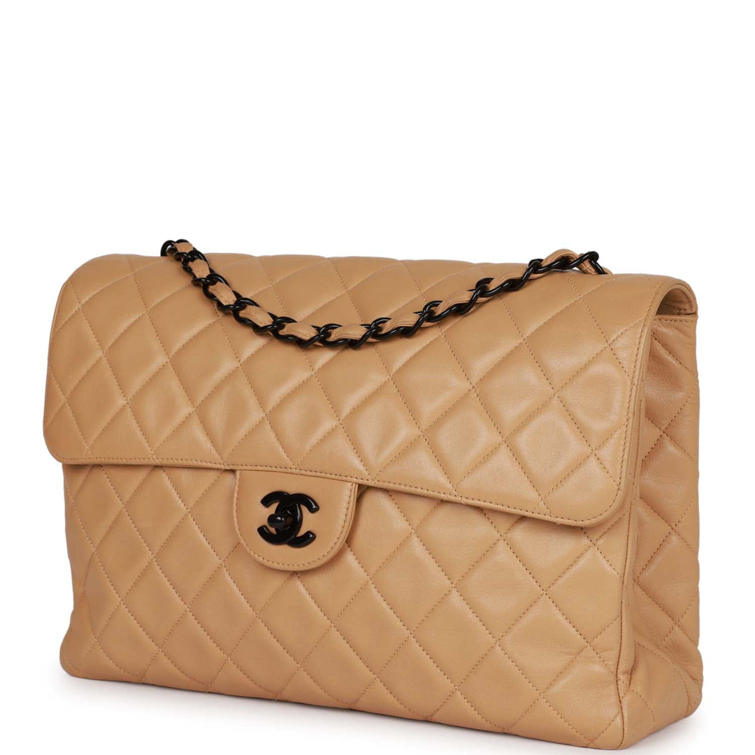 Vintage Top Quality Chanel Jumbo Single Flap Bag Caramel Lambskin Black Hardware