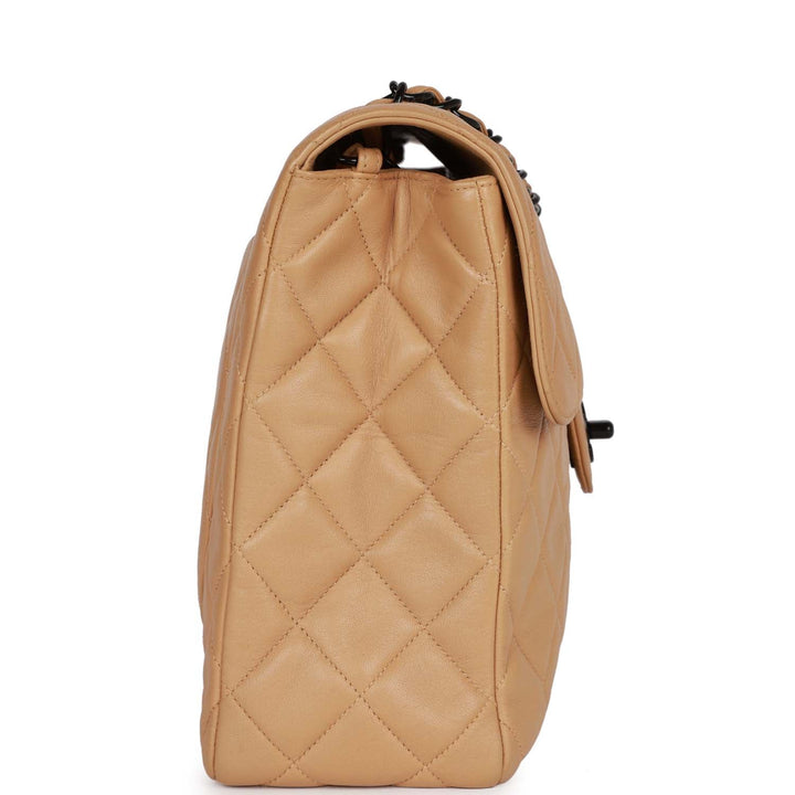 Vintage Top Quality Chanel Jumbo Single Flap Bag Caramel Lambskin Black Hardware