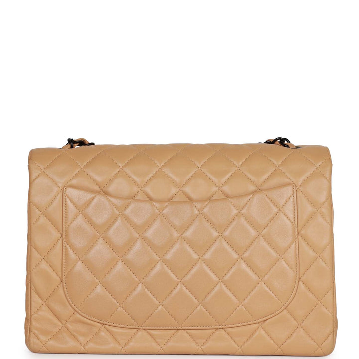 Vintage Top Quality Chanel Jumbo Single Flap Bag Caramel Lambskin Black Hardware