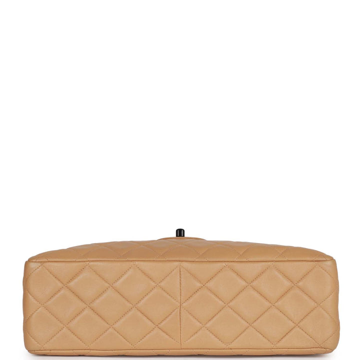 Vintage Top Quality Chanel Jumbo Single Flap Bag Caramel Lambskin Black Hardware