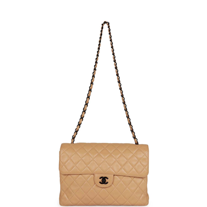 Vintage Top Quality Chanel Jumbo Single Flap Bag Caramel Lambskin Black Hardware