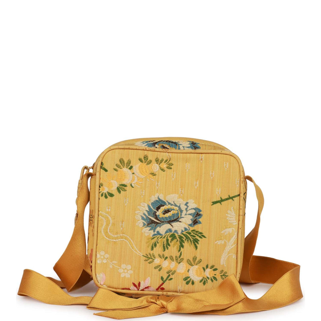 Vintage Top Quality Chanel Timeless Square Bag Yellow Brocade Silk Gold Hardware