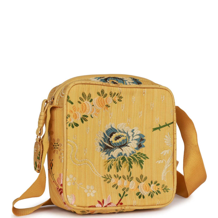Vintage Top Quality Chanel Timeless Square Bag Yellow Brocade Silk Gold Hardware