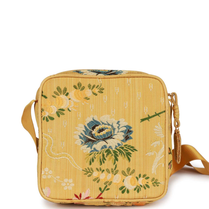 Vintage Top Quality Chanel Timeless Square Bag Yellow Brocade Silk Gold Hardware