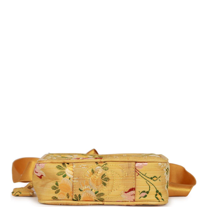 Vintage Top Quality Chanel Timeless Square Bag Yellow Brocade Silk Gold Hardware