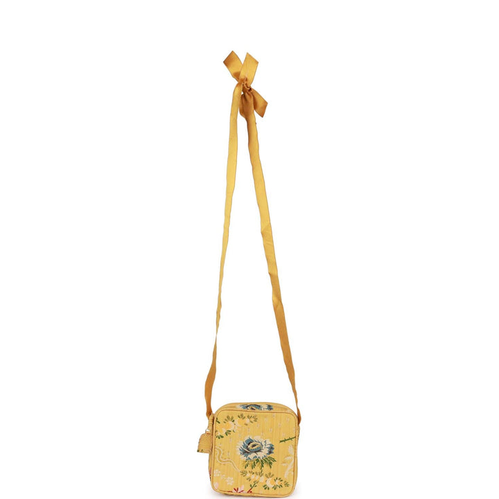 Vintage Top Quality Chanel Timeless Square Bag Yellow Brocade Silk Gold Hardware