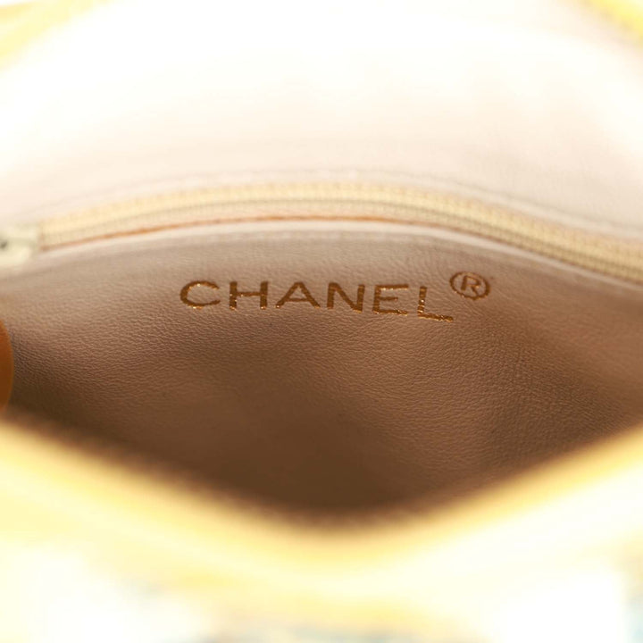 Vintage Top Quality Chanel Timeless Square Bag Yellow Brocade Silk Gold Hardware
