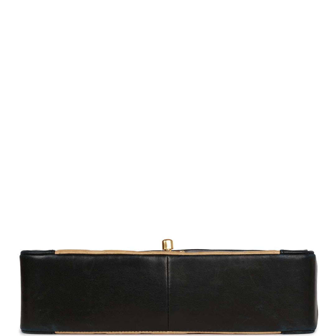 Vintage Top Quality Chanel Medium Diana Flap Bag Black and Beige Lambskin Gold Hardware