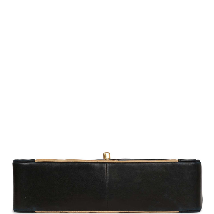 Vintage Top Quality Chanel Medium Diana Flap Bag Black and Beige Lambskin Gold Hardware