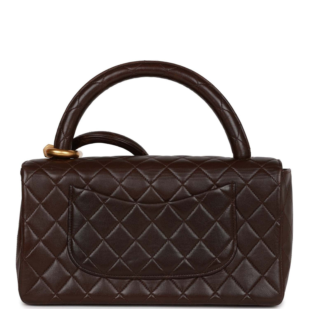 Vintage Top Quality Chanel Kelly Parent and Child Flap Bag Set Brown Lambskin Gold Hardware