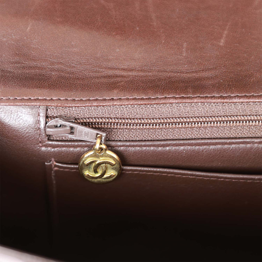 Vintage Top Quality Chanel Kelly Parent and Child Flap Bag Set Brown Lambskin Gold Hardware
