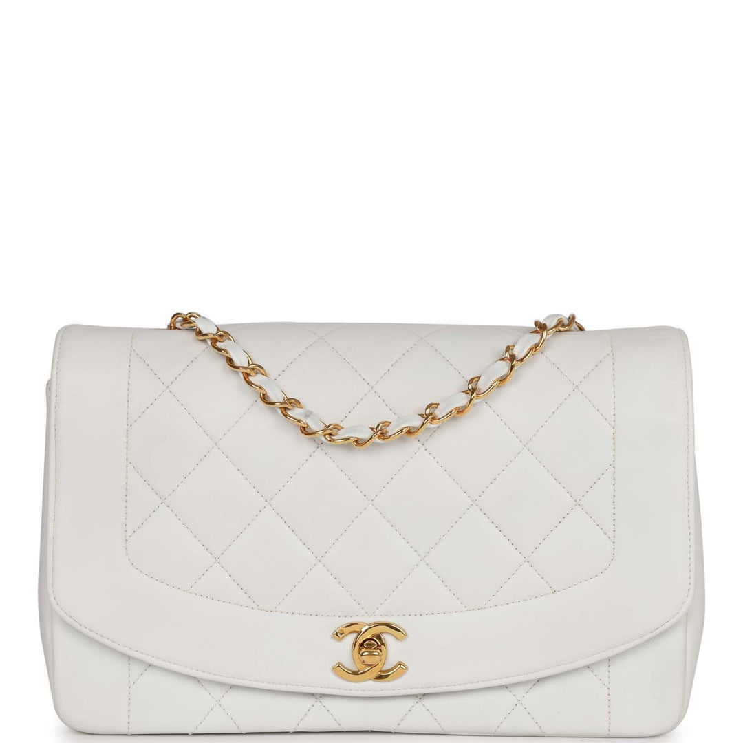 Vintage Top Quality Chanel Medium Diana Flap Bag White Lambskin Gold Hardware