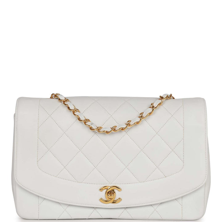 Vintage Top Quality Chanel Medium Diana Flap Bag White Lambskin Gold Hardware