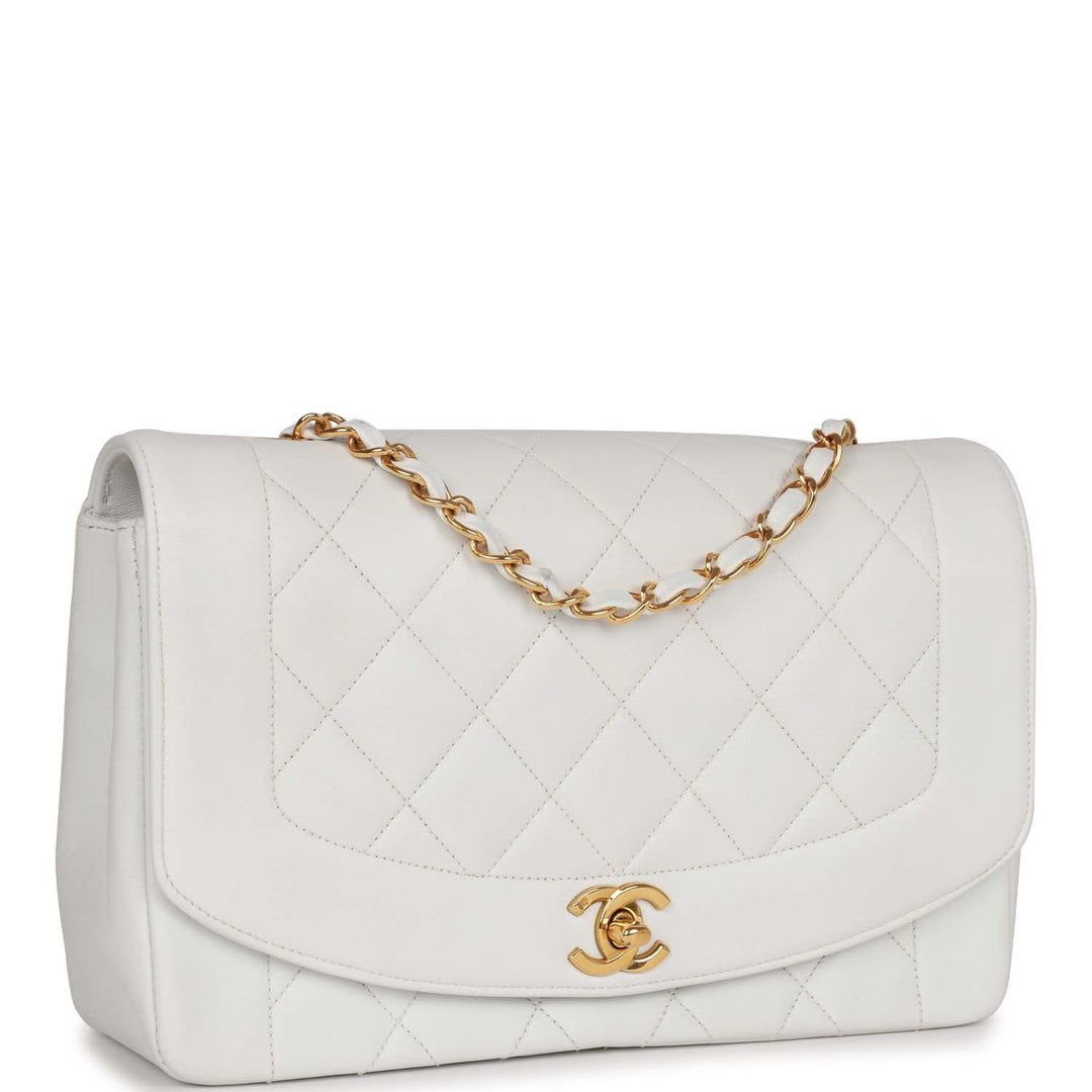 Vintage Top Quality Chanel Medium Diana Flap Bag White Lambskin Gold Hardware