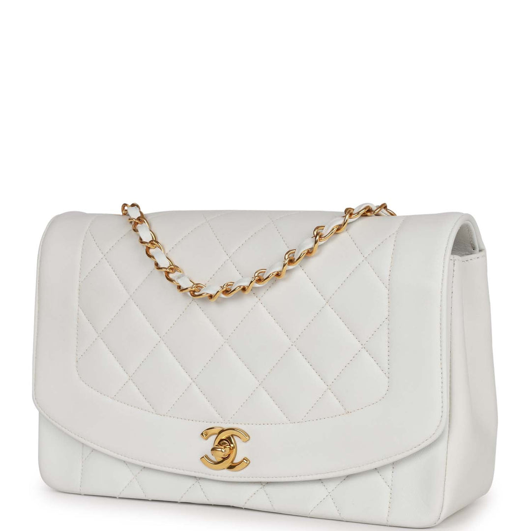 Vintage Top Quality Chanel Medium Diana Flap Bag White Lambskin Gold Hardware