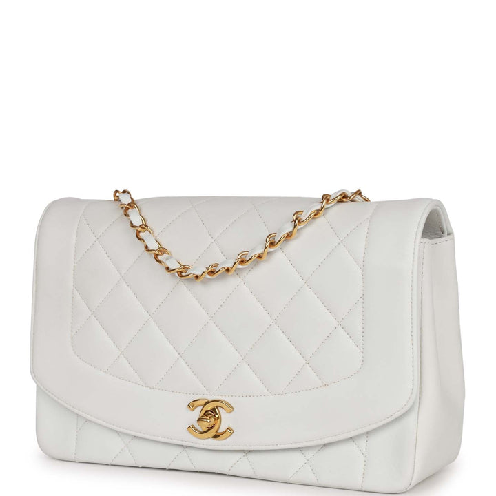 Vintage Top Quality Chanel Medium Diana Flap Bag White Lambskin Gold Hardware